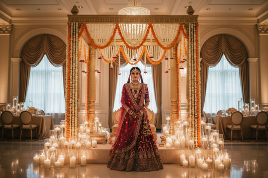 How to plan a traditional Indian wedding in the USA — bridal mandap in a Western venue by ZIVAARA Studio