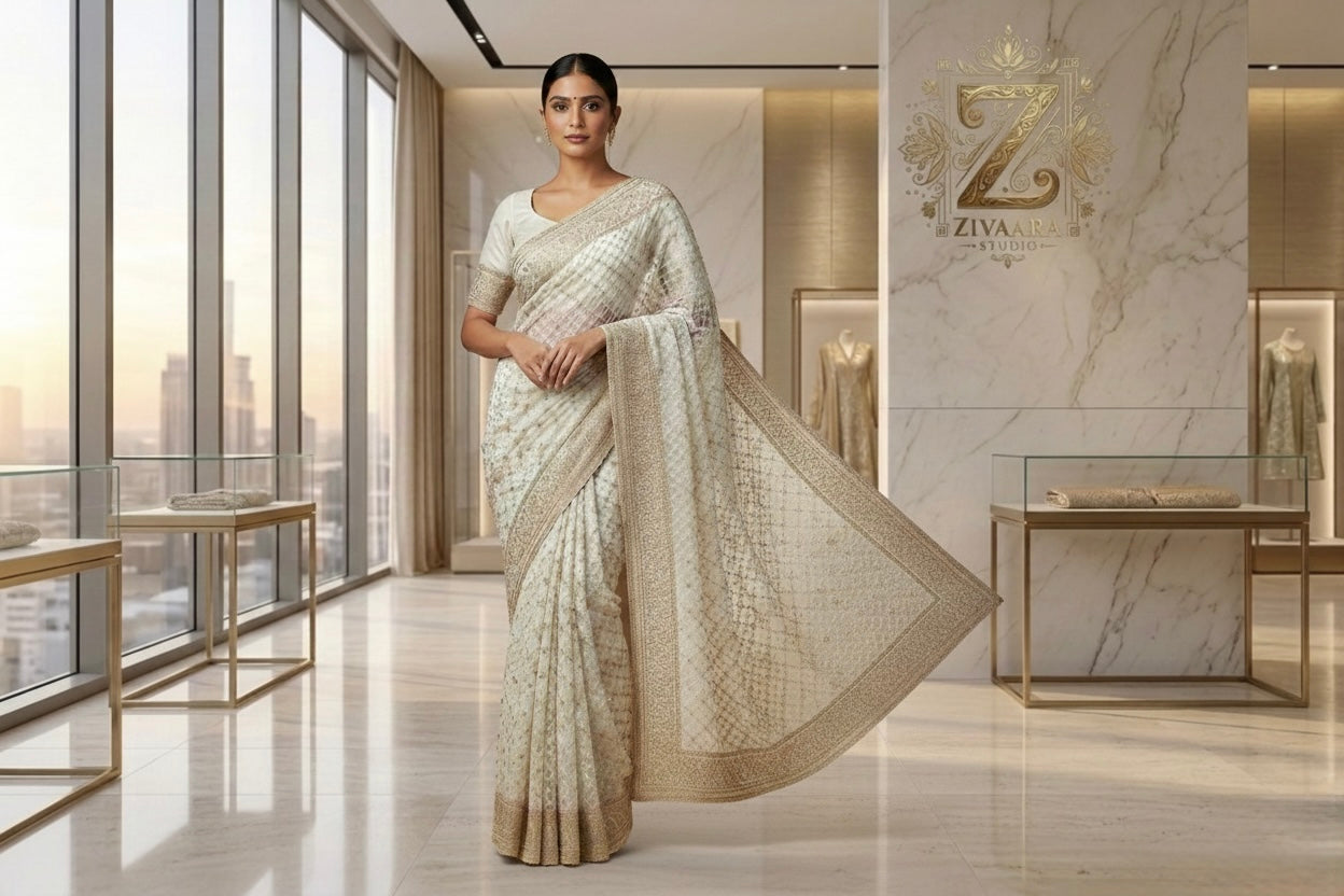 Timeless Elegance Saree side view - Saree by ZIVAARA Studio