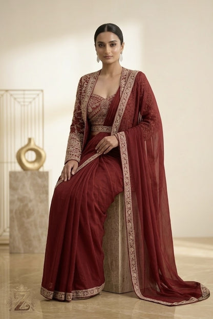 Crimson Atelier Drape Collection side view - Saree by ZIVAARA Studio