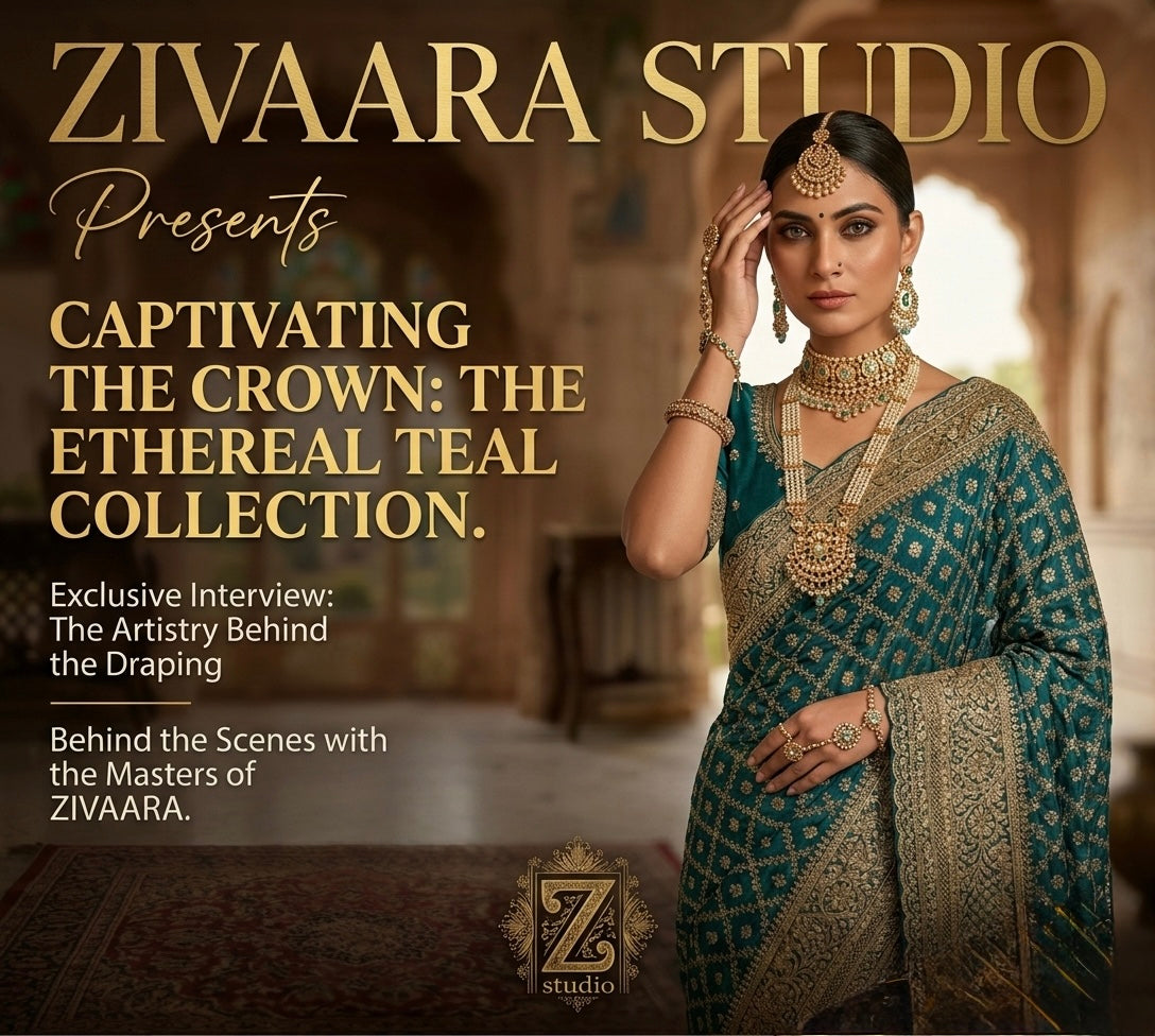Teal Heritage Drape embroidery detail - Saree by ZIVAARA Studio