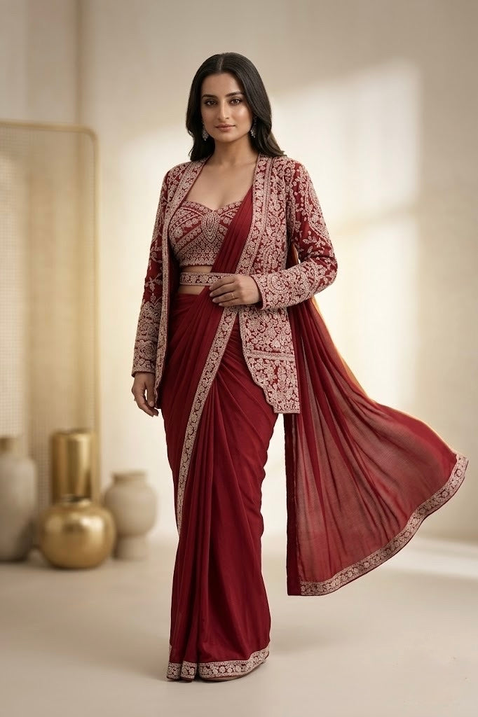 Crimson Atelier Drape Collection drape detail - Saree by ZIVAARA Studio