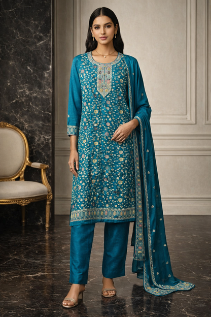 Neel Pushp Floral Zari Embroidered Silk Kurta detail view - Silk Kurta Set by ZIVAARA Studio