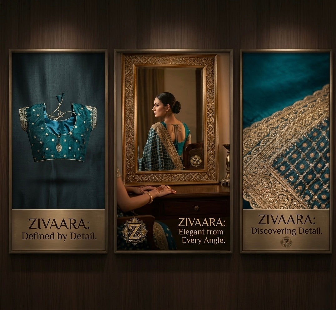 Teal Heritage Drape detail - Saree by ZIVAARA Studio