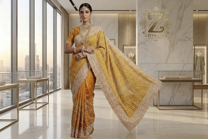 Luxurious Golden Lattice Royale Saree - Saree by ZIVAARA Studio