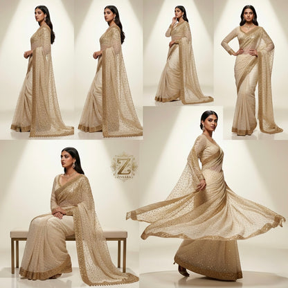 Ivory Gold Heritage Ensemble detail view - Saree by ZIVAARA Studio
