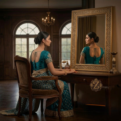 Ethereal Teal Heritage Drape - Saree by ZIVAARA Studio