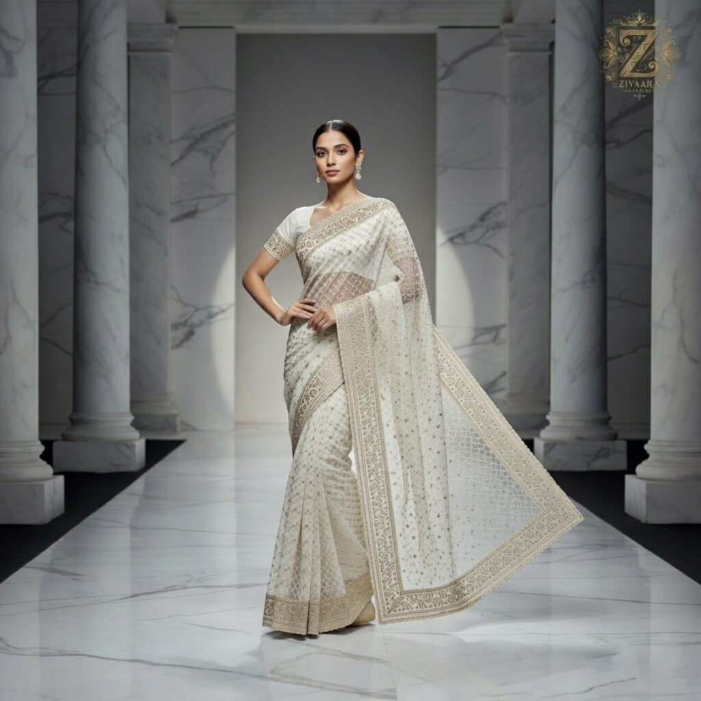 Timeless Elegance Saree full length view - Saree by ZIVAARA Studio