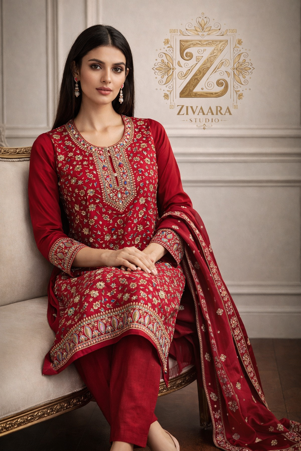 Vibrant Gulnaar Royale Multicolor Embroidered Silk Kurta - Silk Kurta Set by ZIVAARA Studio