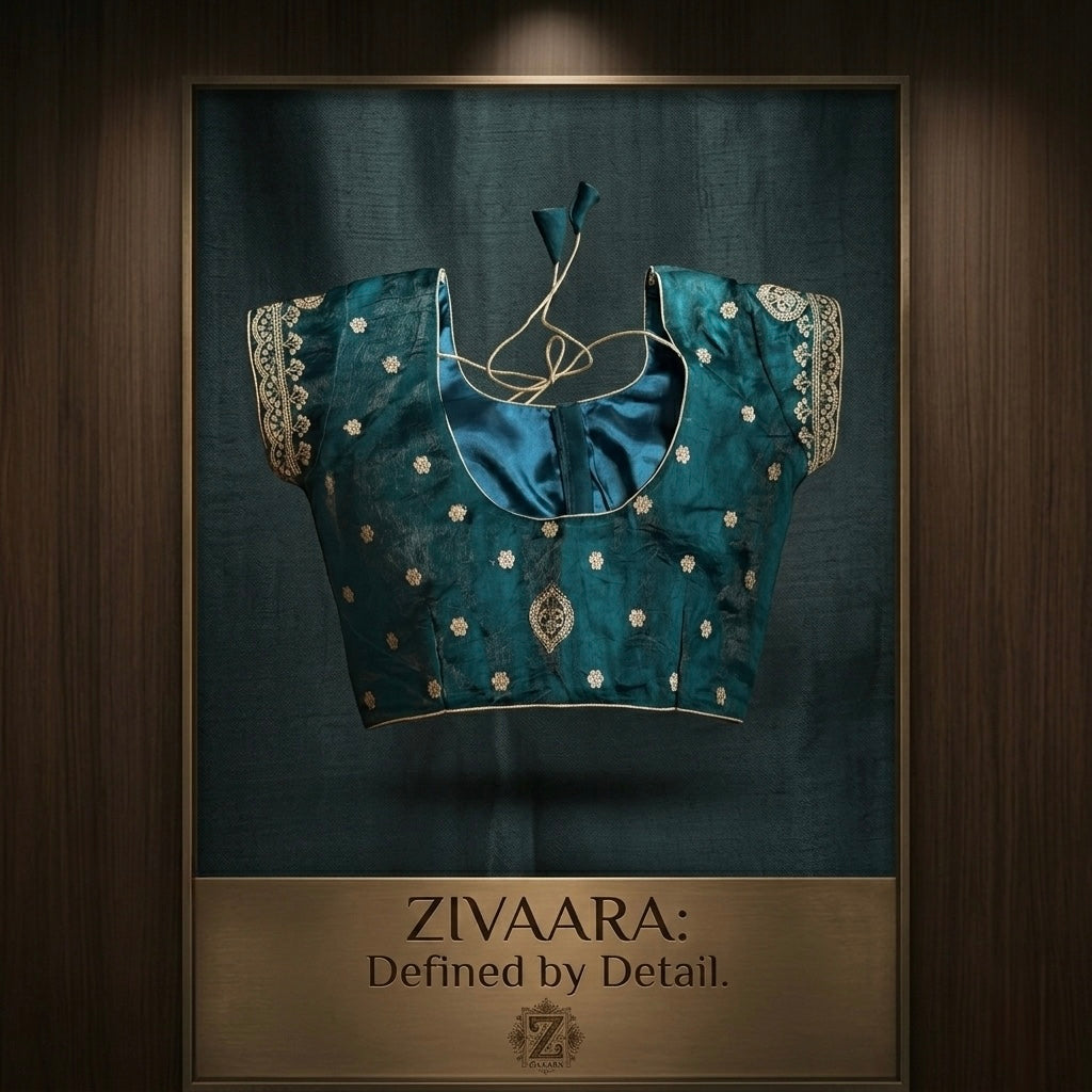 Teal Heritage Drape side view - Saree by ZIVAARA Studio