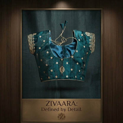 Teal Heritage Drape side view - Saree by ZIVAARA Studio