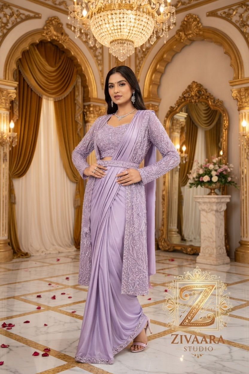 Lavender Amethyste Drape Saree texture detail - Saree by ZIVAARA Studio