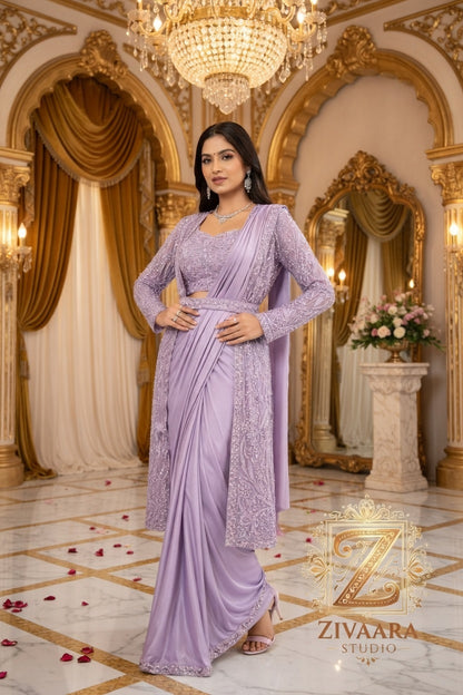 Lavender Amethyste Drape Saree texture detail - Saree by ZIVAARA Studio
