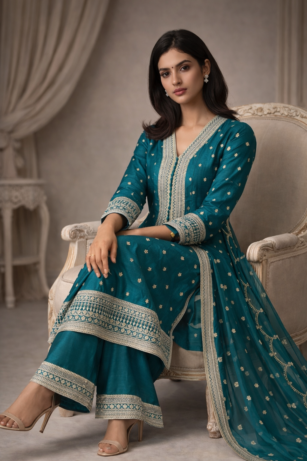 Luxurious Emerald Veil Zari Embroidered Anarkali - Anarkali Suit by ZIVAARA Studio