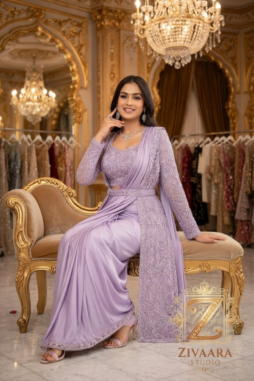 Exquisite Lavender Amethyste Drape Saree - Saree by ZIVAARA Studio