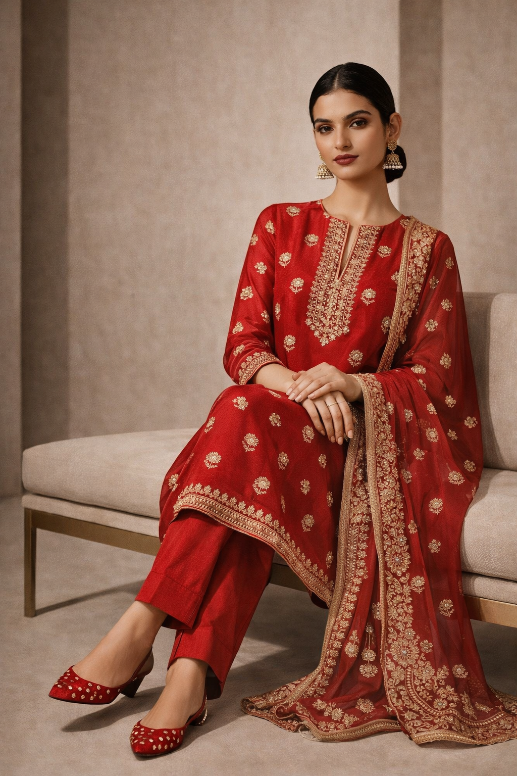 Passionate Ruhani Red Zari Embroidered Silk Kurta - Silk Kurta Set by ZIVAARA Studio