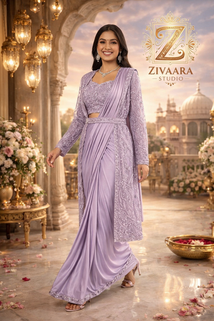 Lavender Amethyste Drape Saree drape detail - Saree by ZIVAARA Studio