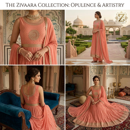 Elegant Blush Royale Embroidered Kurta Sharara - Kurta Sharara Set by ZIVAARA Studio
