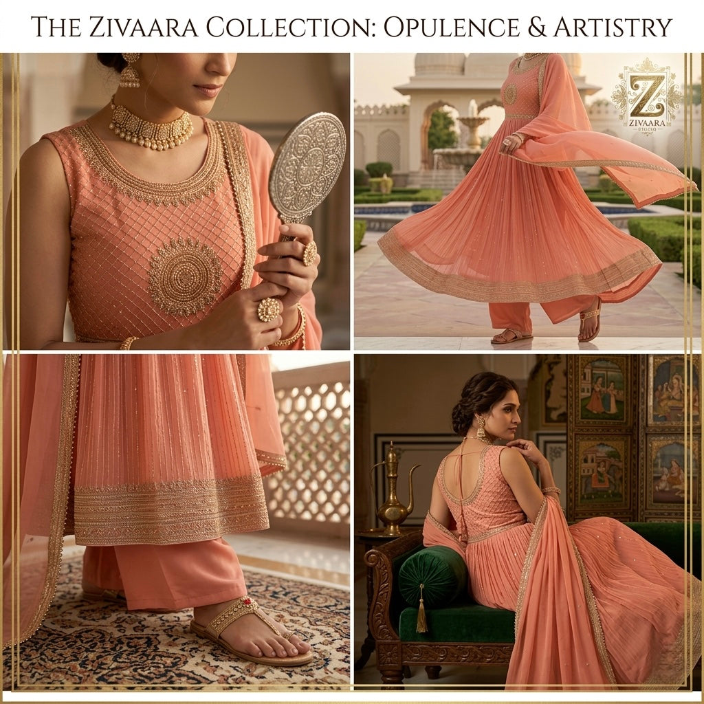 Blush Royale Embroidered Kurta Sharara side view - Kurta Sharara Set by ZIVAARA Studio