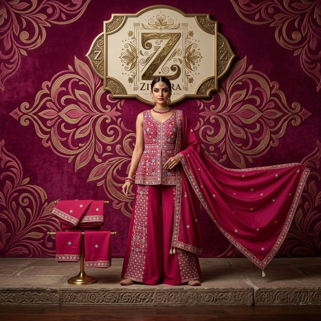 Model wearing Gulnaar Ensemble - Kurta Set by ZIVAARA Studio