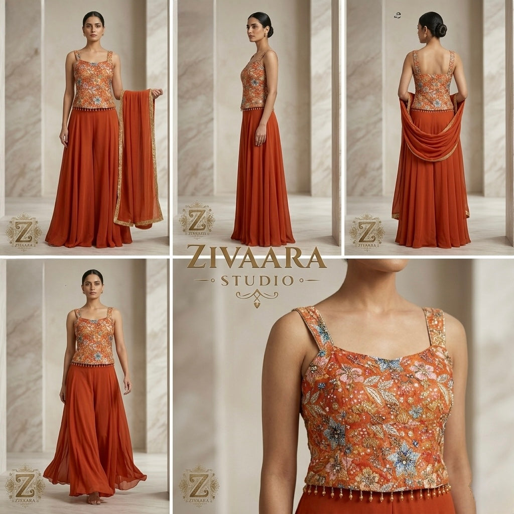 Gulnaar Palazzo Set detail view - Co-ord Set by ZIVAARA Studio