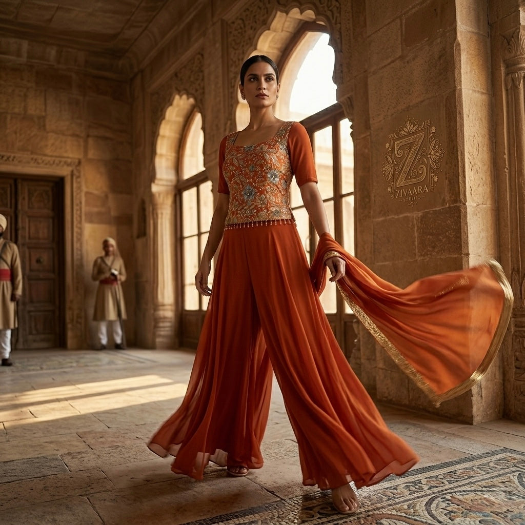 Gulnaar Palazzo Set side view - Co-ord Set by ZIVAARA Studio