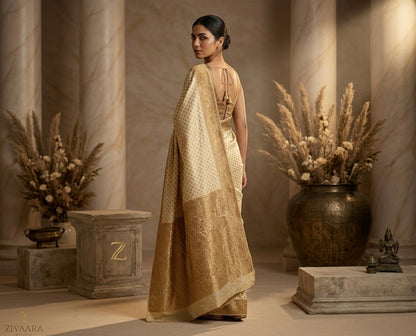 Ivory Heirloom Banarasi Saree side view - Banarasi Saree by ZIVAARA Studio