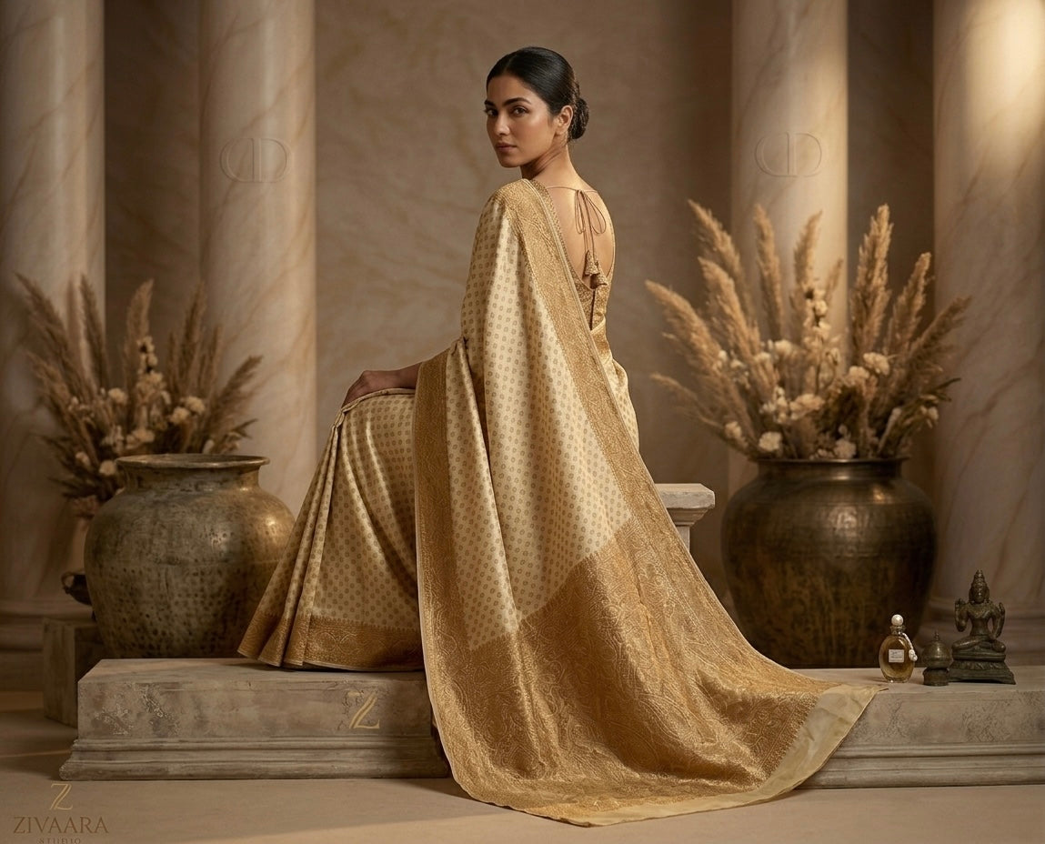 Precious Ivory Heirloom Banarasi Saree - Banarasi Saree by ZIVAARA Studio