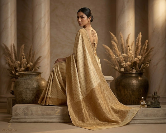 Precious Ivory Heirloom Banarasi Saree - Banarasi Saree by ZIVAARA Studio